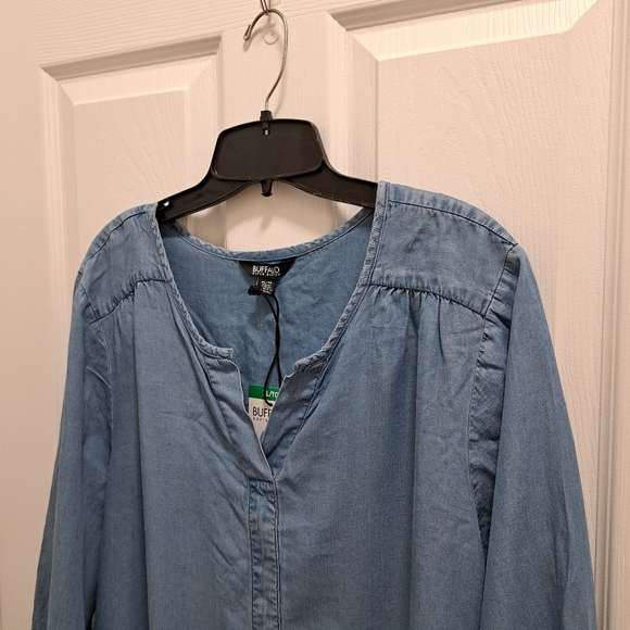 New! Buffalo David Bitton Chambray Dress Blue Denim Flowy Size XL Long Sleeved - Picture 3 of 10